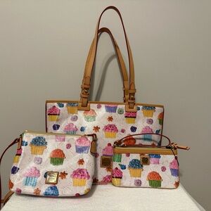 Dooney and Bourke Cupcake Print Tote, Crossbody, and Wristlet Set